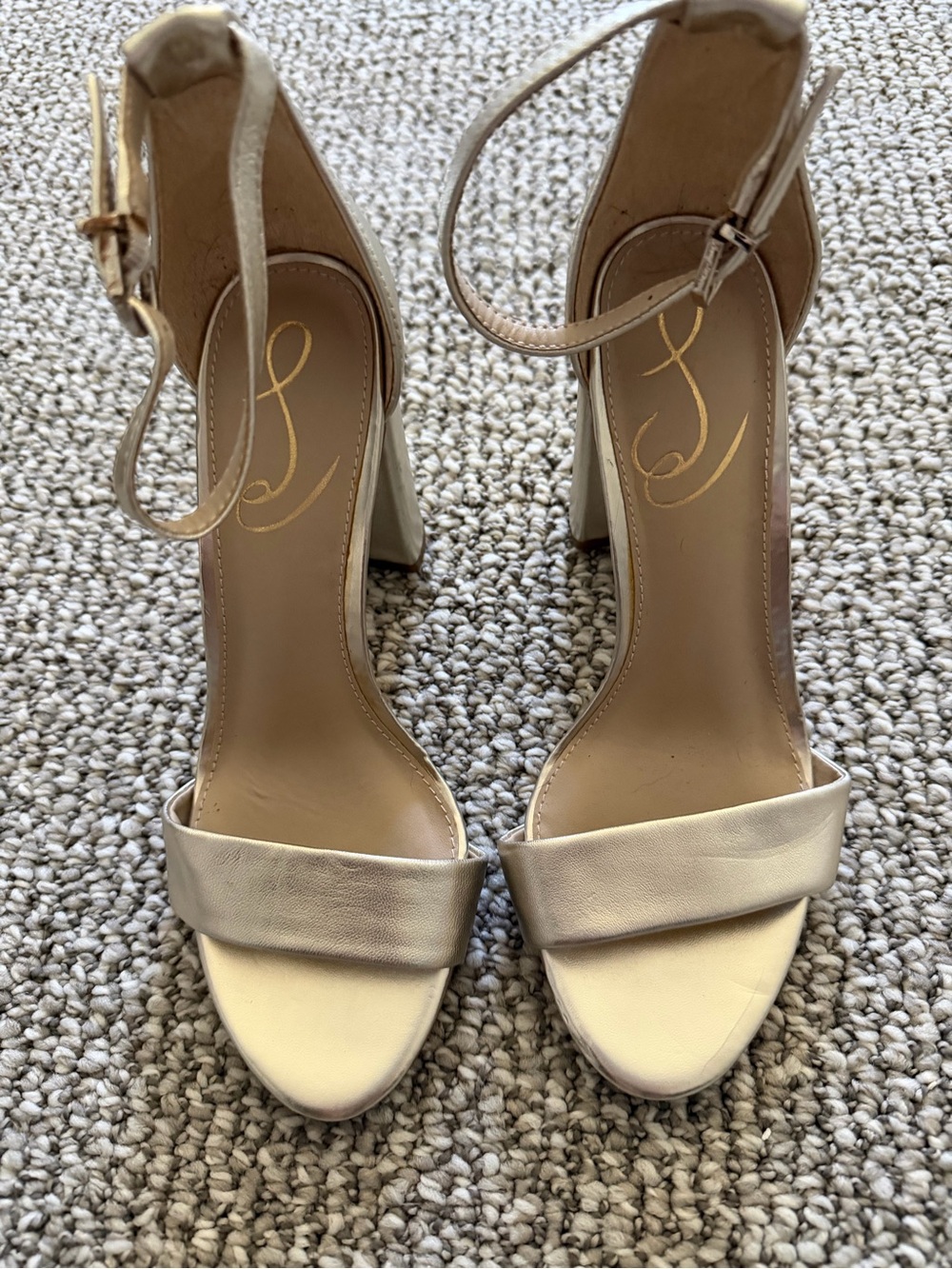 Sam Edelman Champagne Ankle-Strap Block Heel Sandals